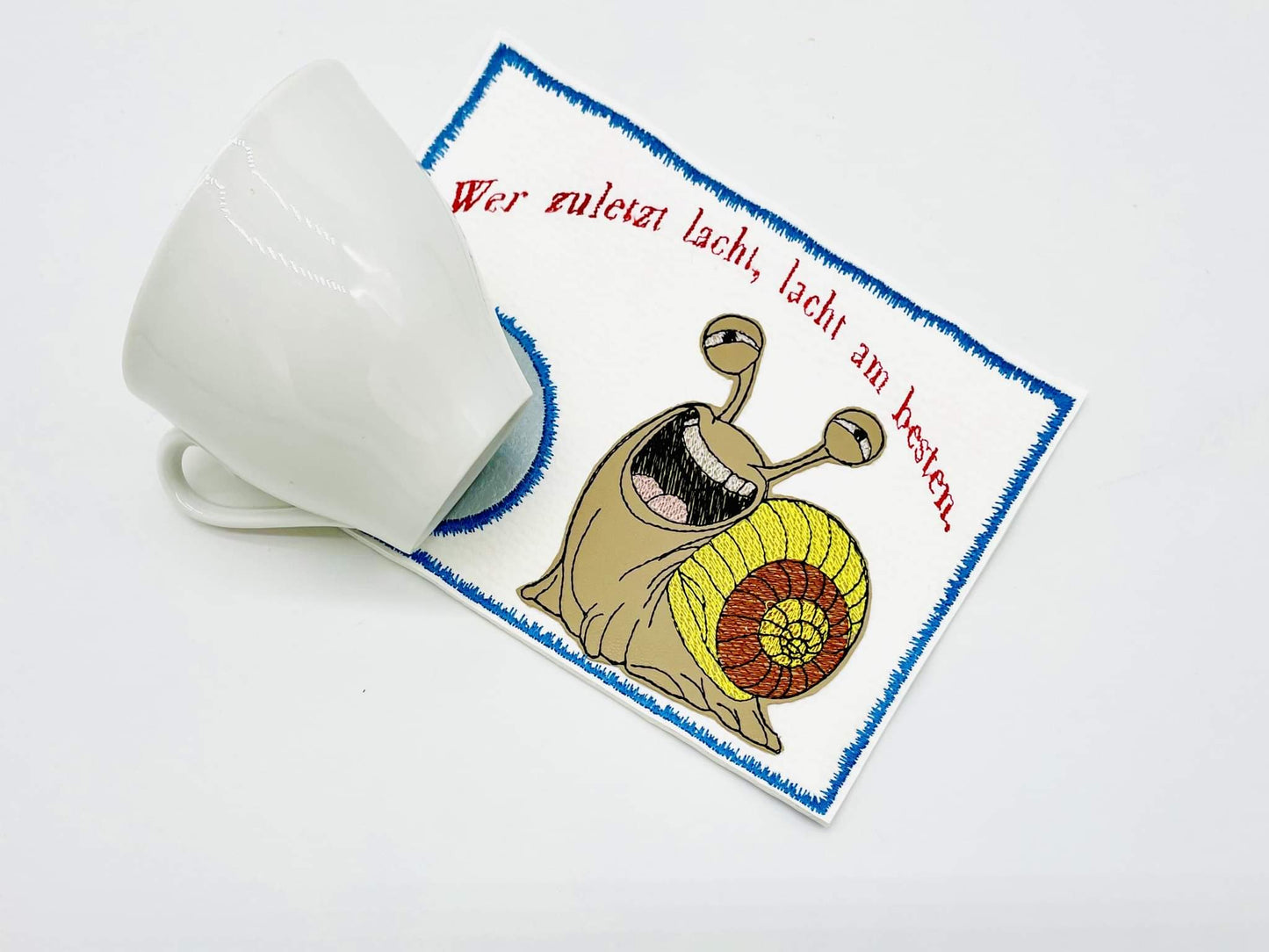 MugRug 13x18 Schnecke Wer zuletzt lacht, lacht am besten.