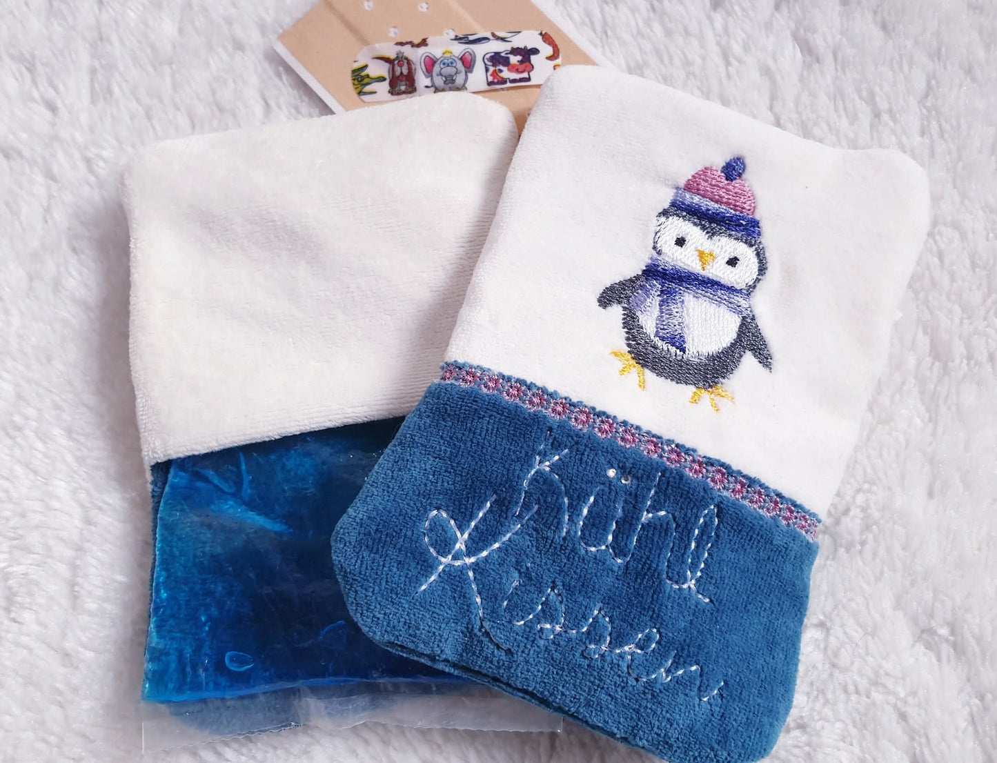 Hülle für Kühlpads /Wärmepads 8,5x14,5 cm, Blanko und Motiv Pinguin