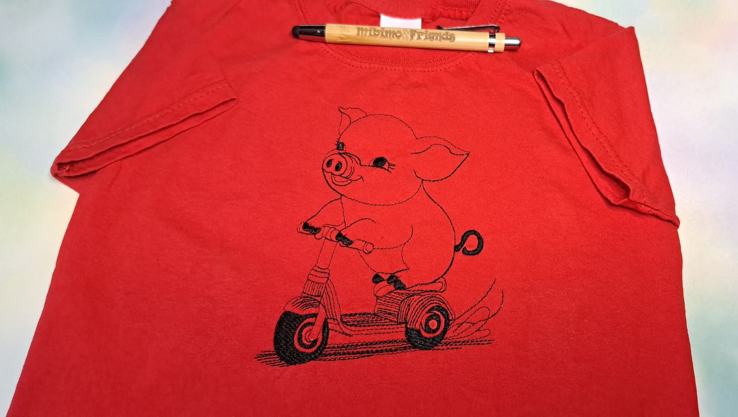 Ferkel auf EScooter ab 13x18 Redwork