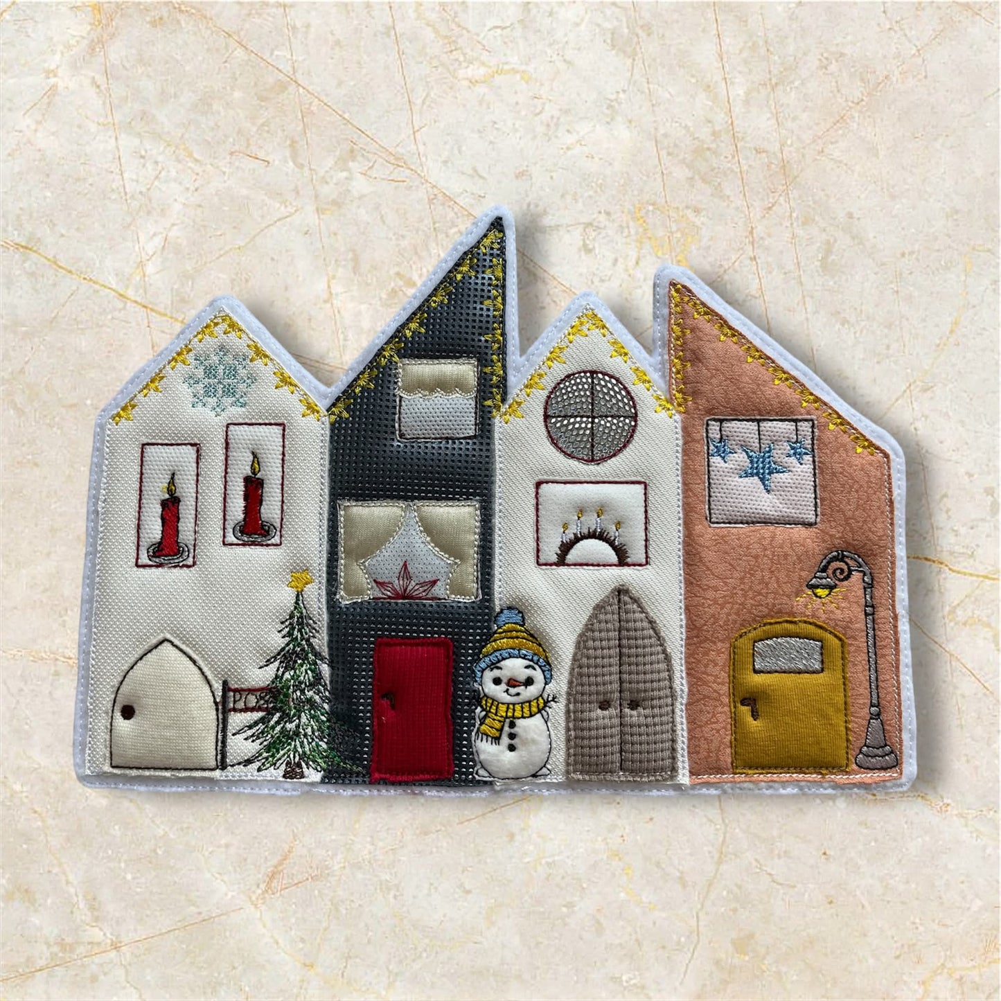 Applikation Häuserreihe 4 Jahreszeiten Winter Adventszeit Weihnachten 6 Größen ab 13x18