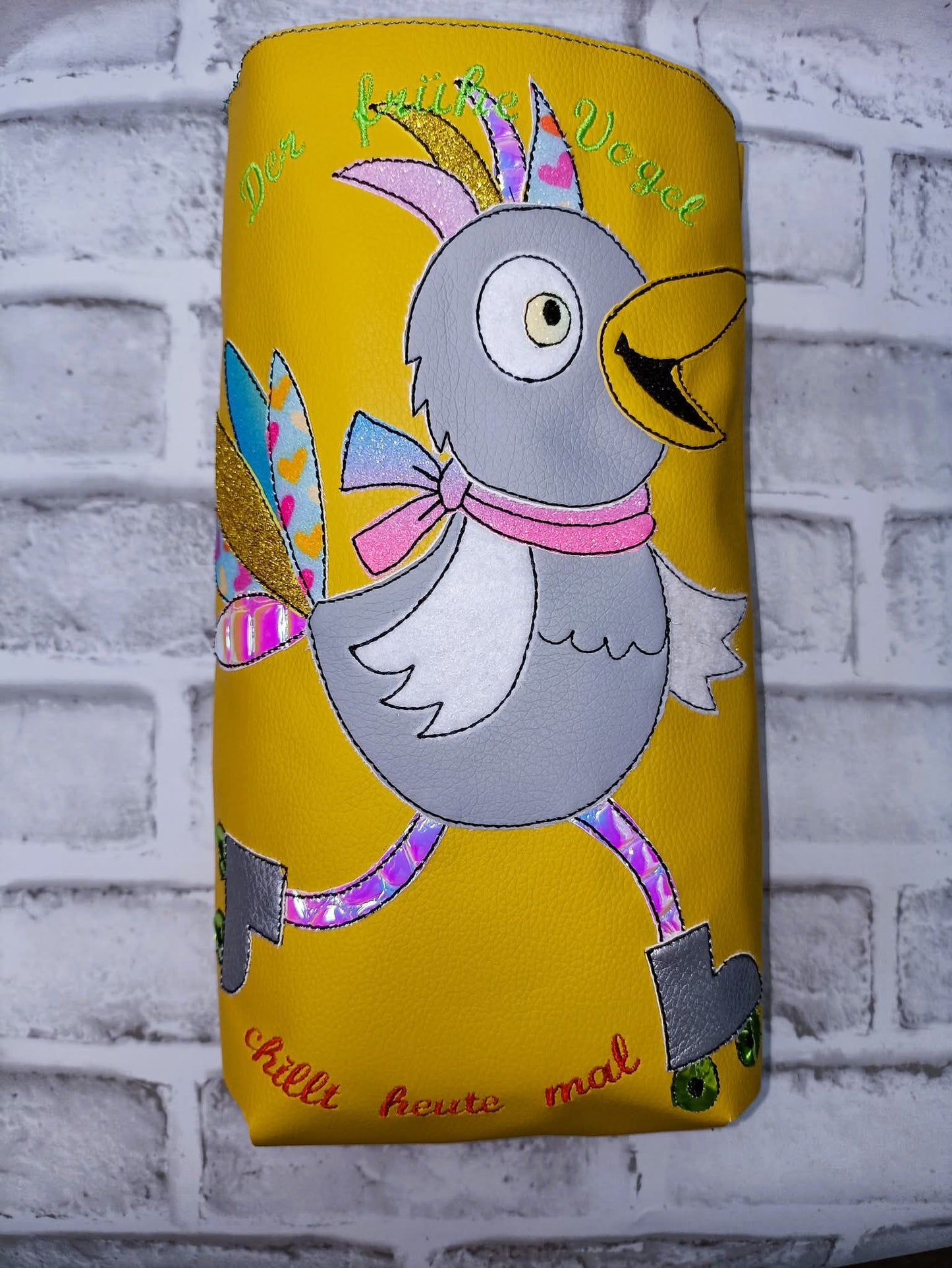 Applikation Vogel auf Rollschuhen ab 13x18 in 4 Größen