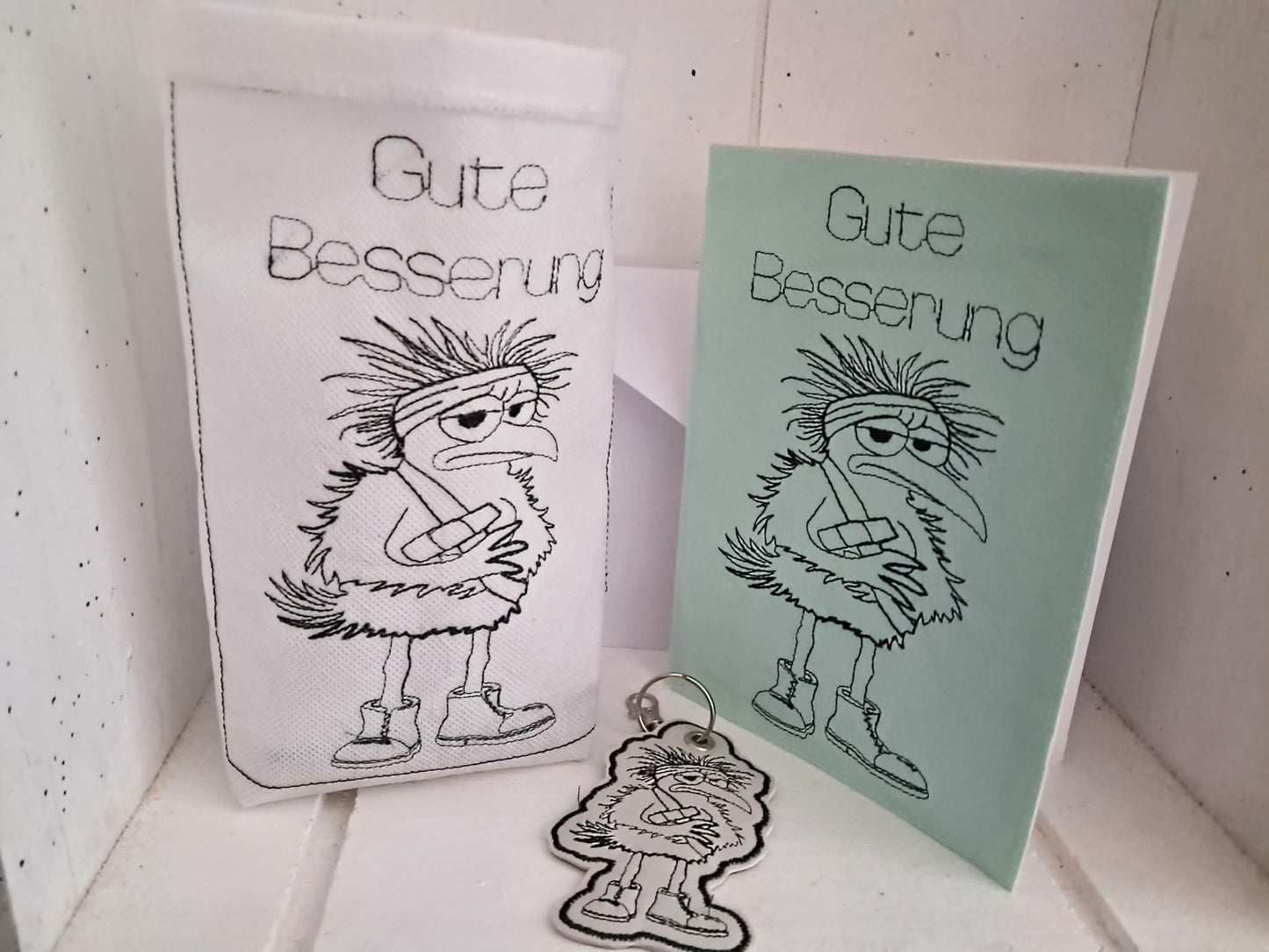 Gute Besserung Vogel Anhänger Karte Schild Motiv Set