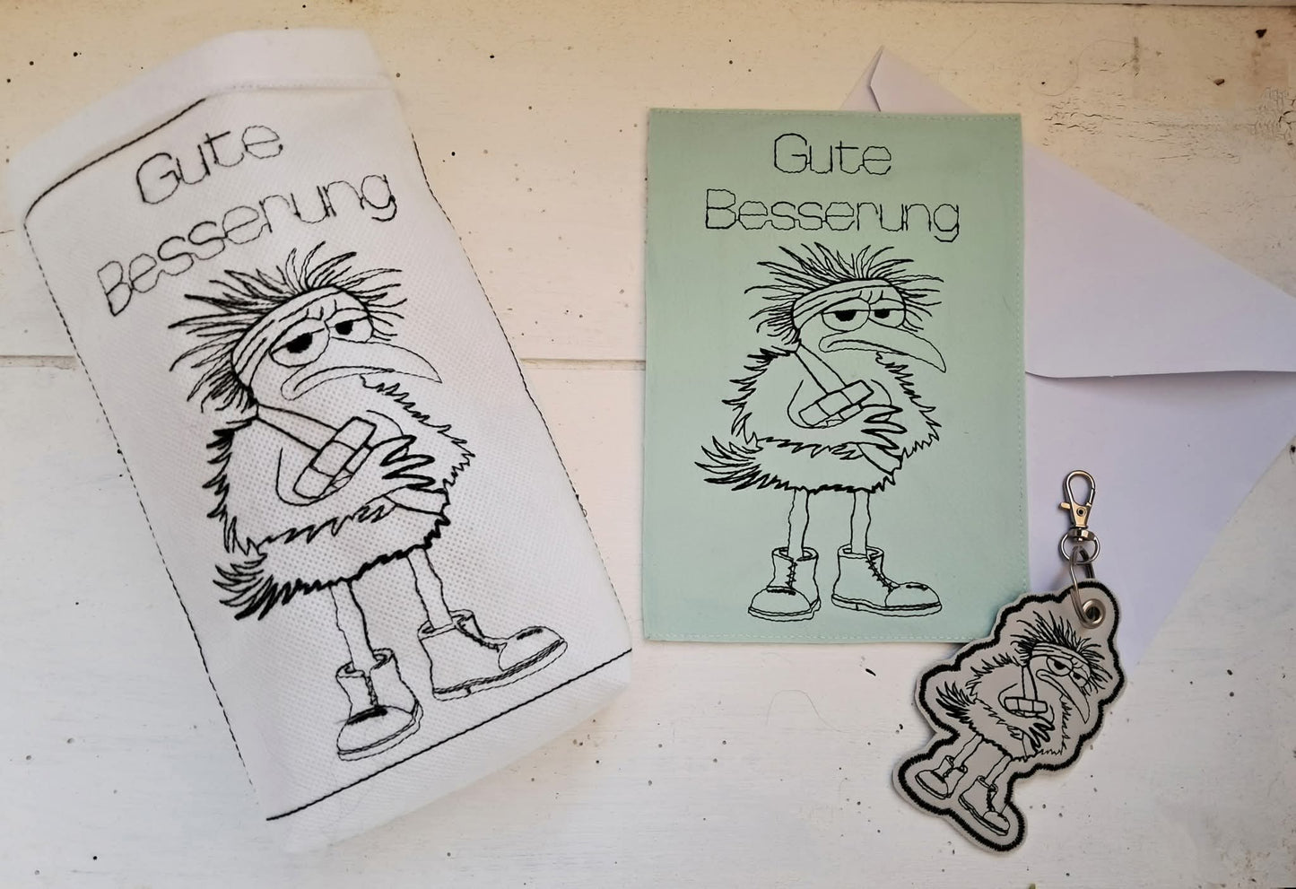 Gute Besserung Vogel Anhänger Karte Schild Motiv Set