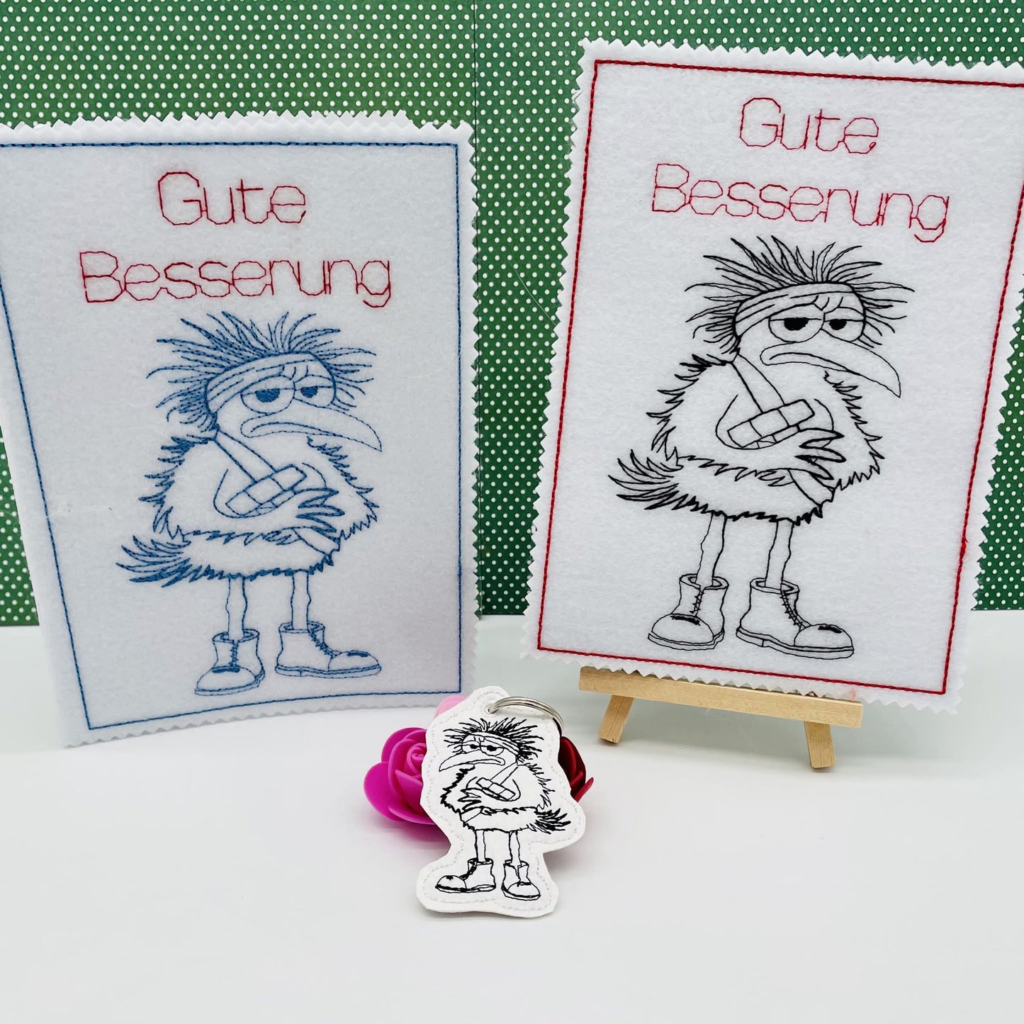 Gute Besserung Vogel Anhänger Karte Schild Motiv Set