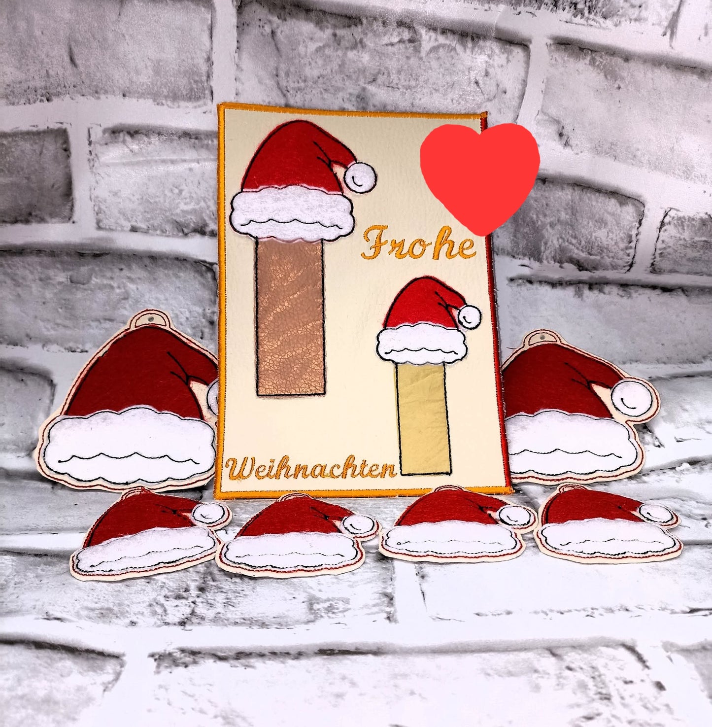 Set Weihnachten Weihnachtsmütze Geschenk ITH Anhänger