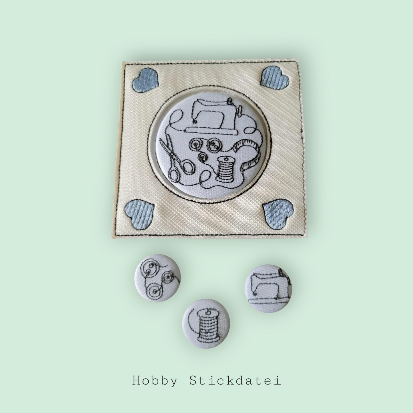 Stickdatei Set (10x10) für Buttons 25 MM und 59 MM Hobby, Halloween und Blanko plus ITH für 59 Button