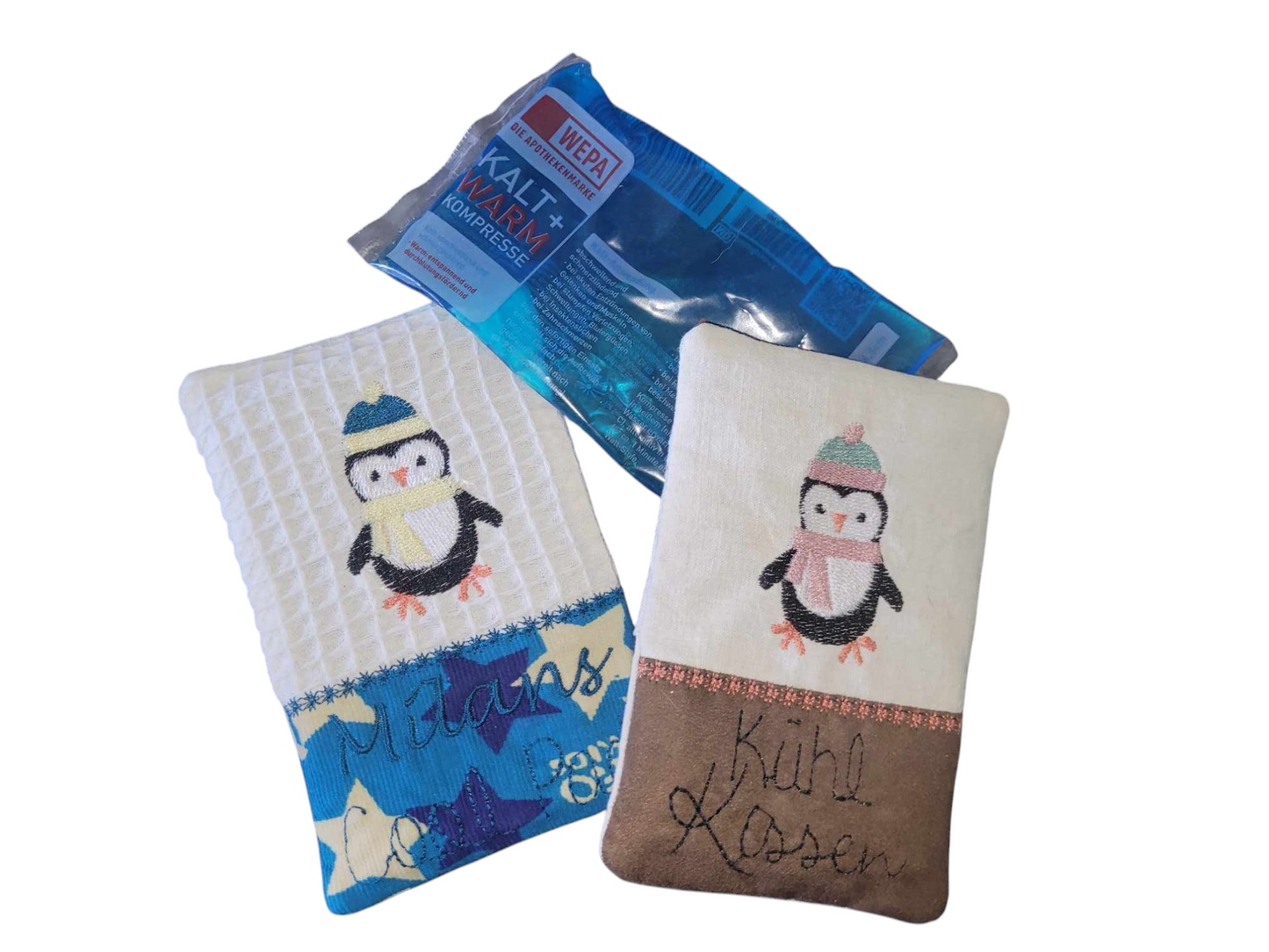 Hülle für Kühlpads /Wärmepads 8,5x14,5 cm, Blanko und Motiv Pinguin