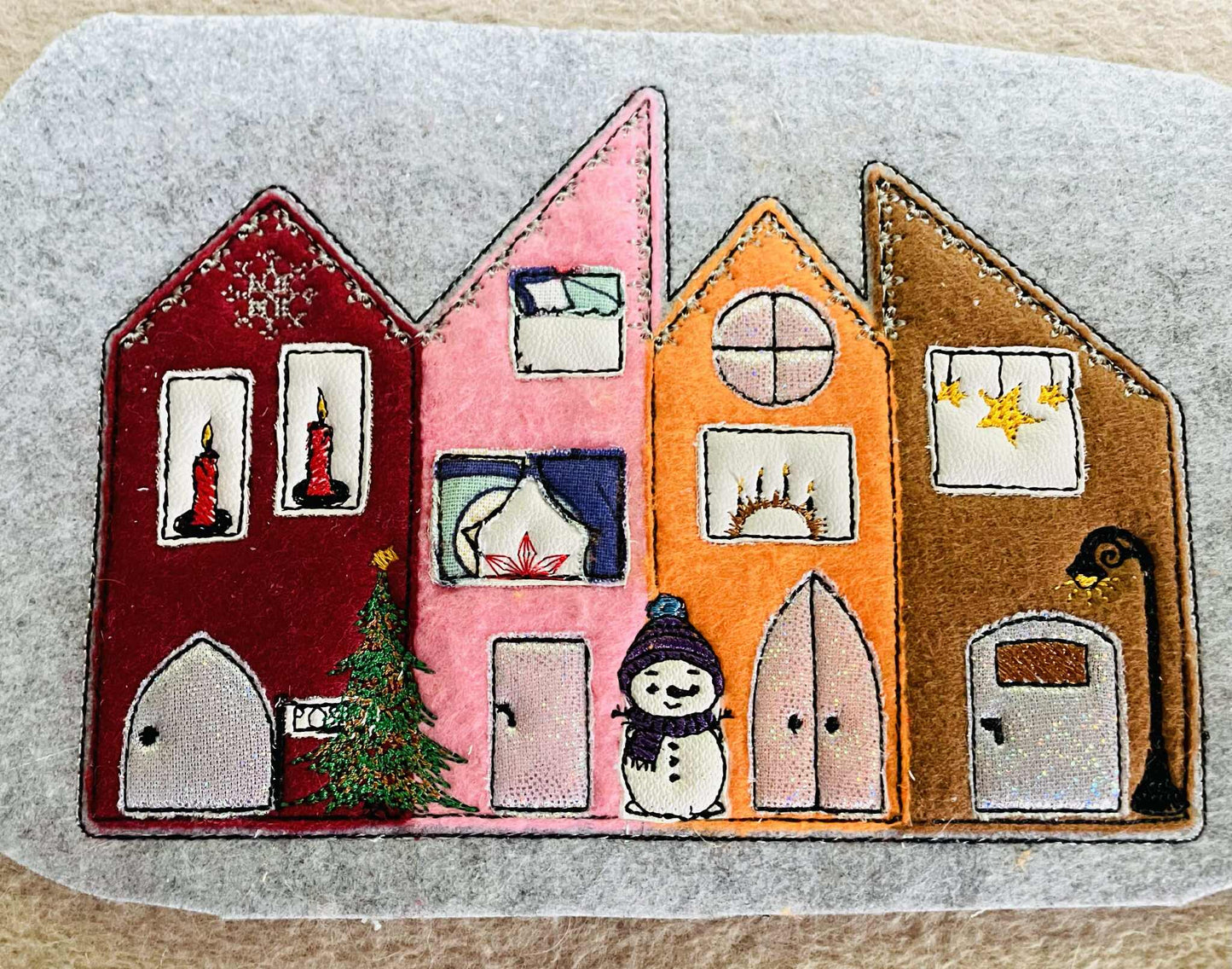 Applikation Häuserreihe 4 Jahreszeiten Winter Adventszeit Weihnachten 6 Größen ab 13x18
