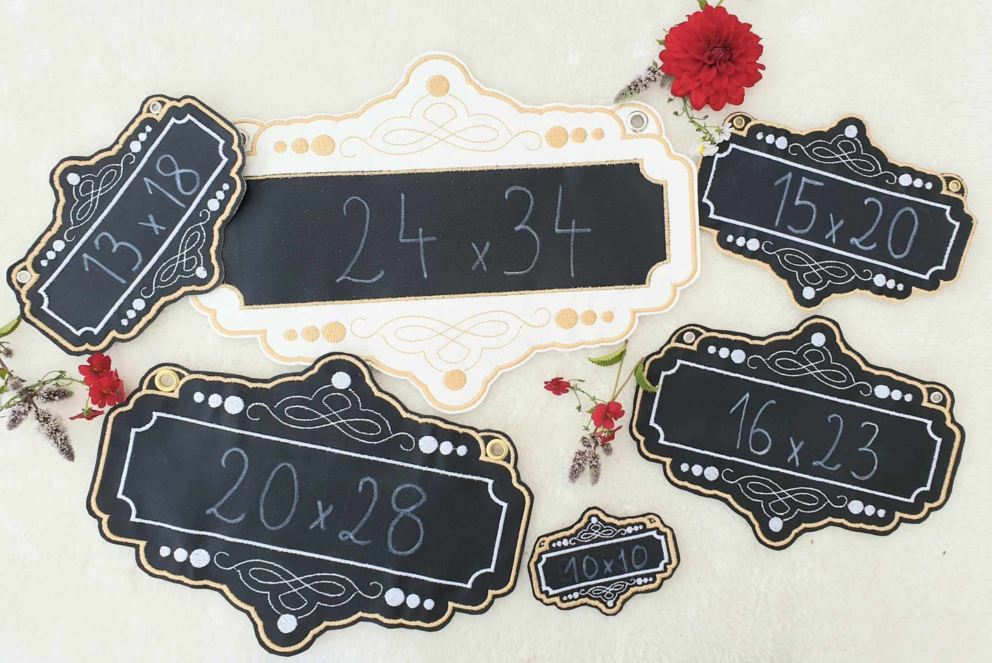 Set Schilder Ornamente zum selbst beschriften in 6 Größen Blanko