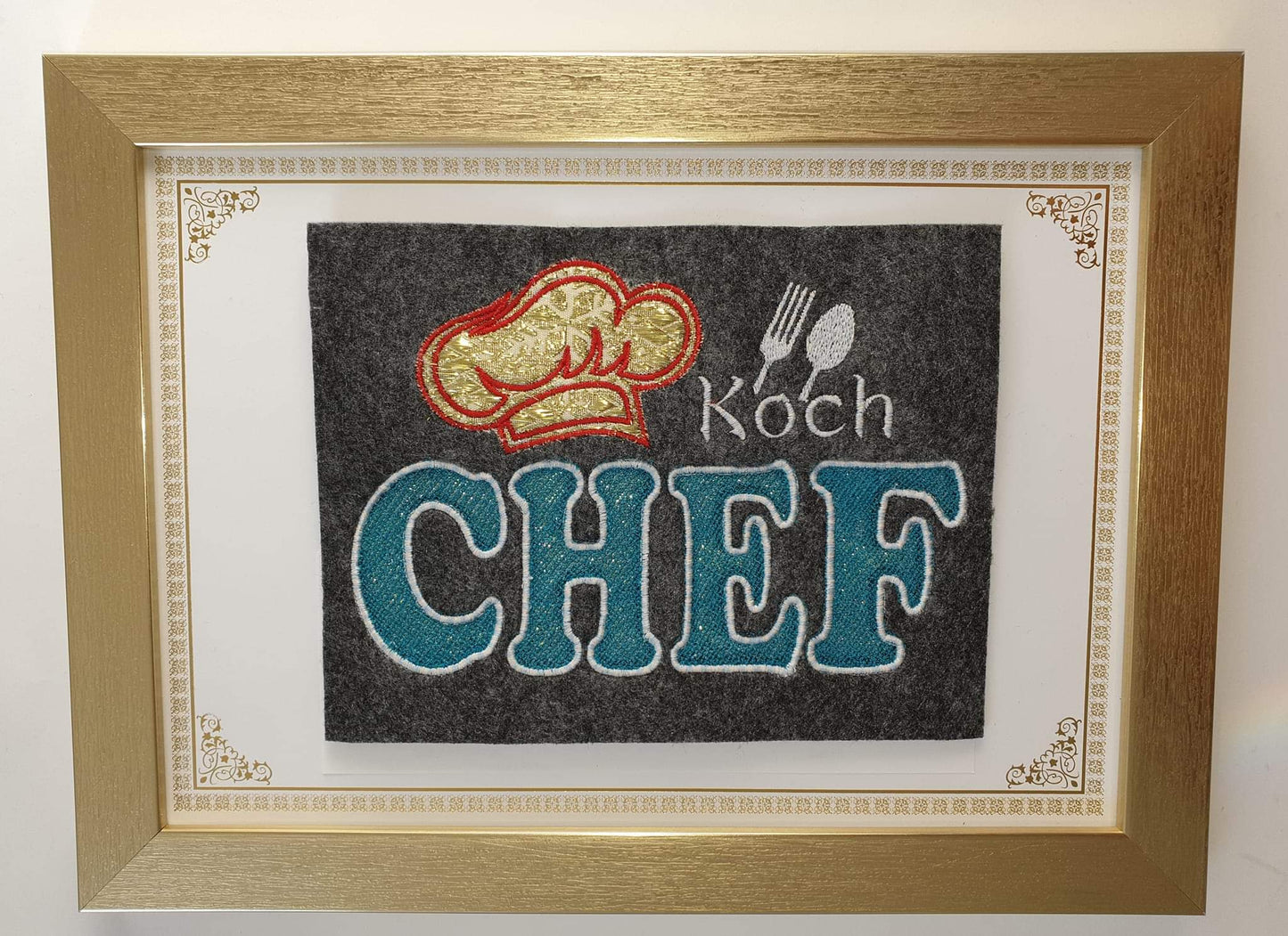Lace in Stoff Text Chef Koch Mütze Buchstaben C H E F ab 10x10