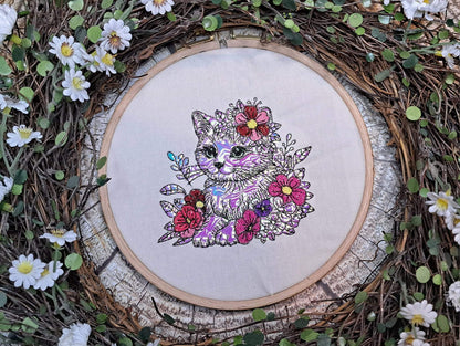 Katze mit Blumen ab 10x10 in 5 Größen