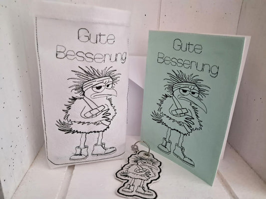 Gute Besserung Vogel Anhänger Karte Schild Motiv Set