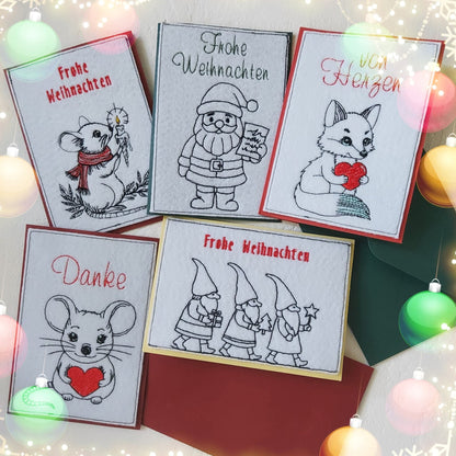 Karten Set Weihnachten Danke Von Herzen Maus Wichtel Fuchs Santa Kalb Engel 9x14 10x16