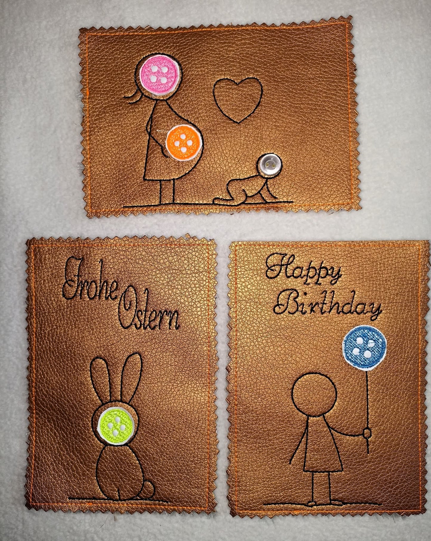 Knopf Karten Set  3 Motive in 2 Größen 9x14 10x16