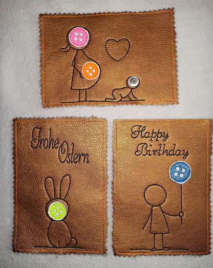 Knopf Karten Set  3 Motive in 2 Größen 9x14 10x16