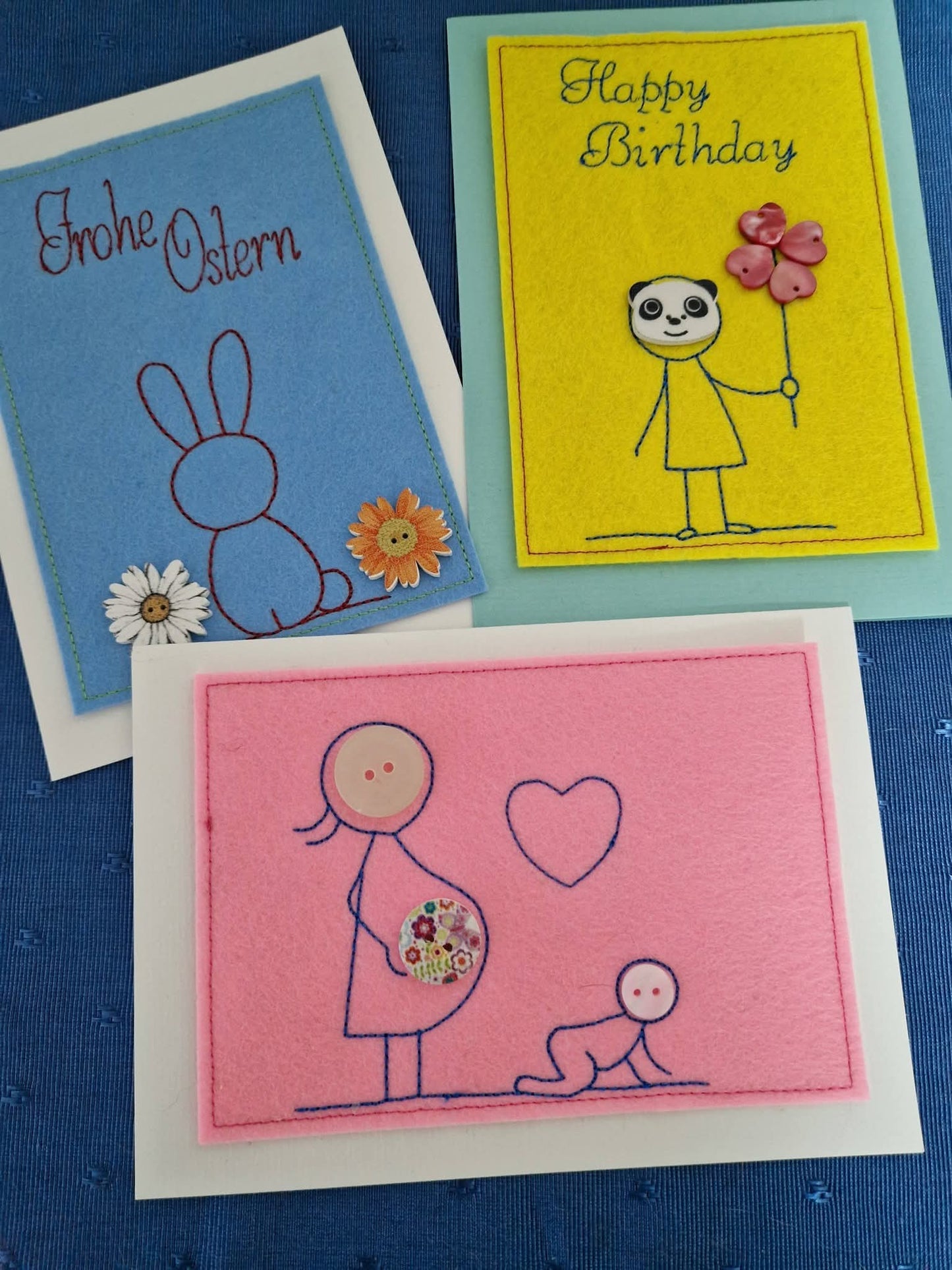 Knopf Karten Set  3 Motive in 2 Größen 9x14 10x16