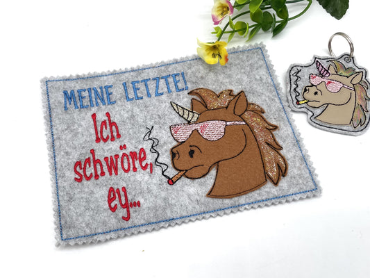 Pferd Einhorn Schild Applikation 13x18 10x10 Raucher