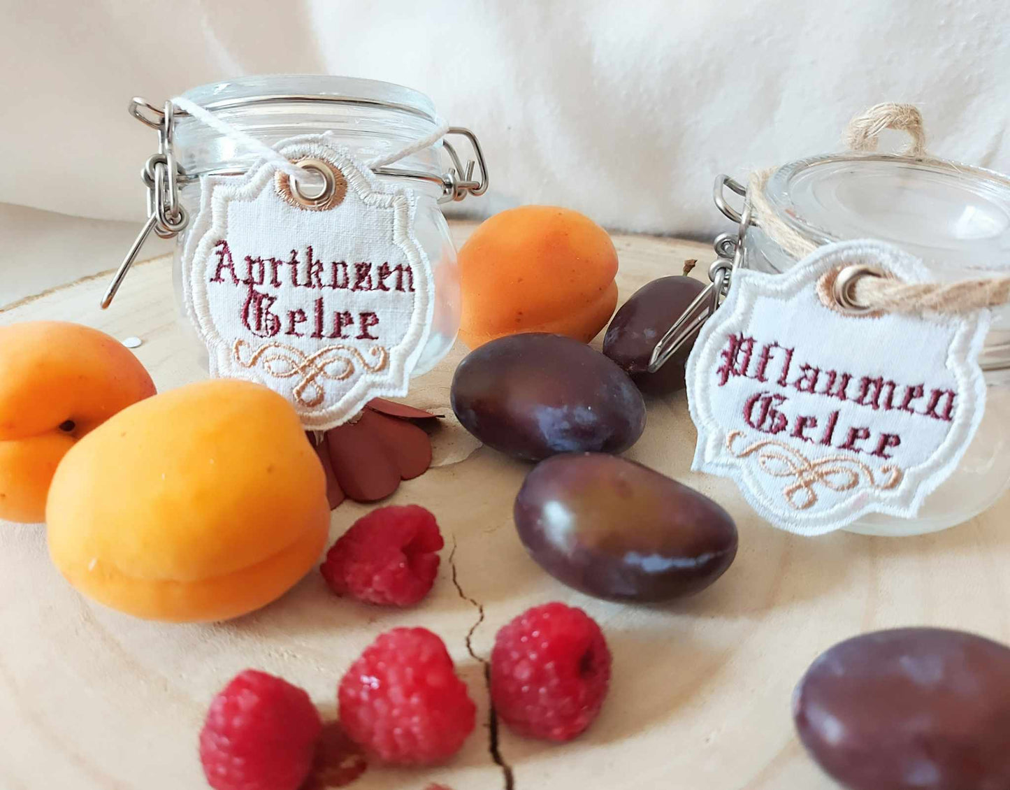 Schilder Marmelade Gelee ITH 4x7, 9x10 Himbeer Beeren Pflaumen Erdbeer Quitten Aprikosen Blanko