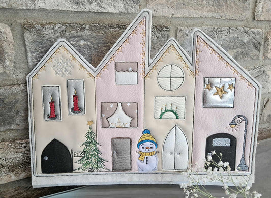 Applikation Häuserreihe 4 Jahreszeiten Winter Adventszeit Weihnachten 6 Größen ab 13x18