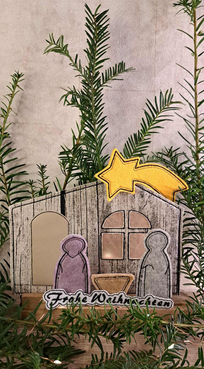 Krippe to go ITH 13x18 Applikation Klötzchen Datei Maria Josef Jesus