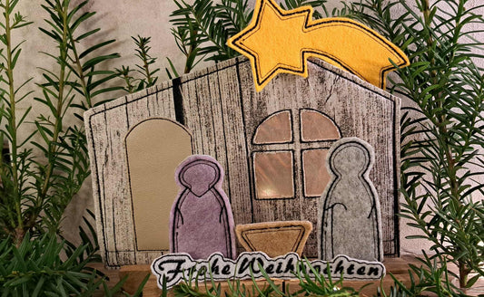 Krippe to go ITH 13x18 Applikation Klötzchen Datei Maria Josef Jesus