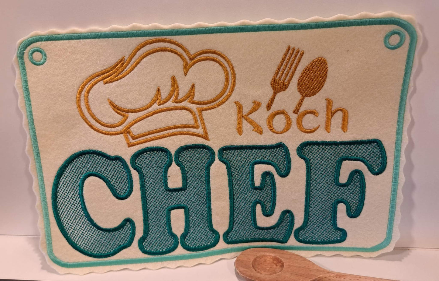 Lace in Stoff Text Chef Koch Mütze Buchstaben C H E F ab 10x10